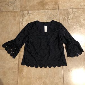 NWT Ann Taylor Navy Bell Sleeve Blouse